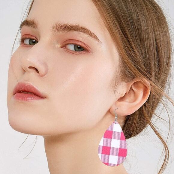None Jewelry - Valentines Faux Leather Bufflo Checker Earrings